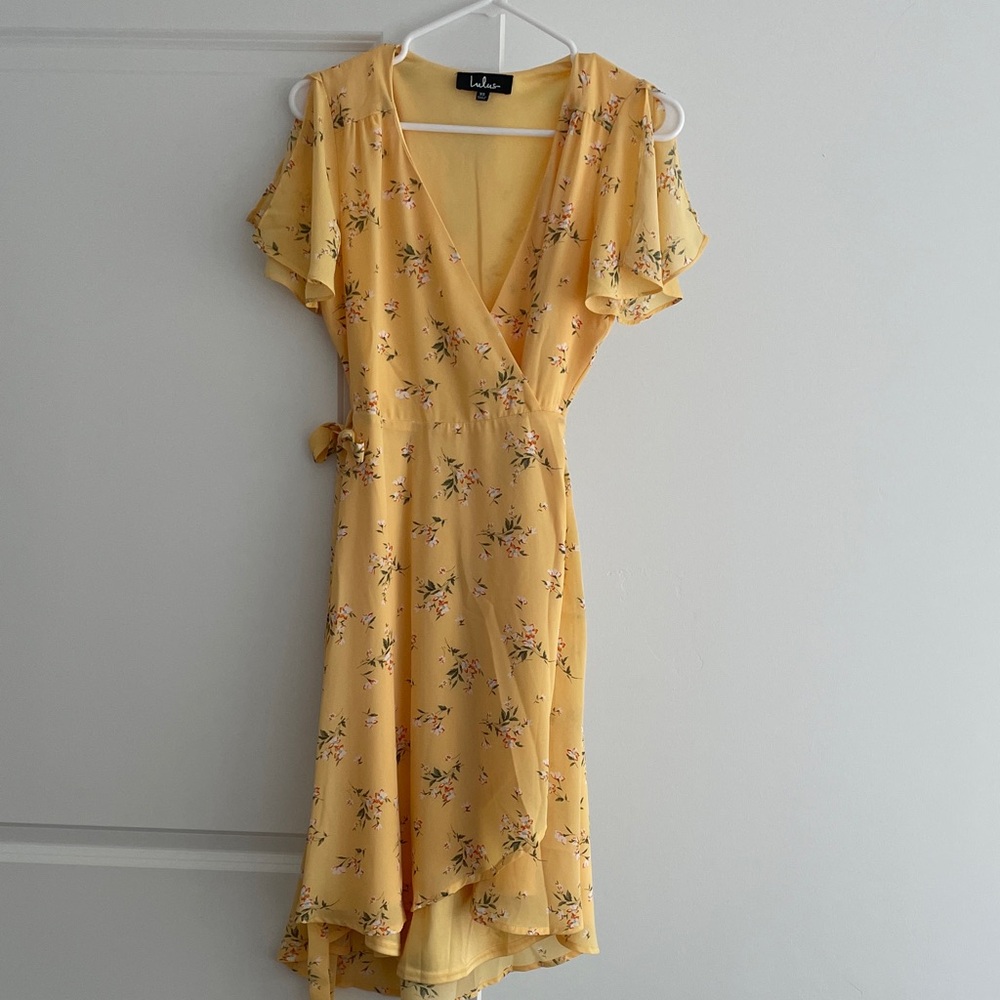 Lulus Sunny Yellow Floral Wrap Dress